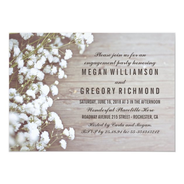 Baby's Breath Rustic Engagement Party Invitation