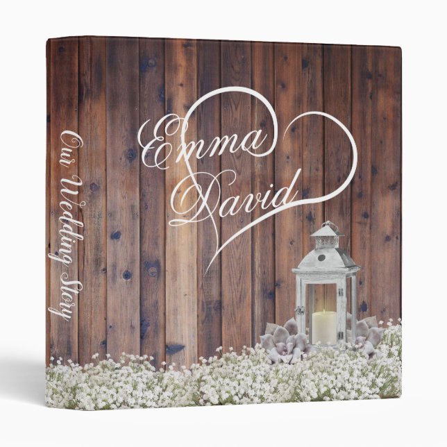Baby's Breath Rustic Floral Lantern Wedding Album 3 Ring Binder (Front/Spine)