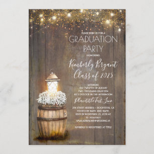 Baby's Breath Rustic Lantern Country Graduation Invitation