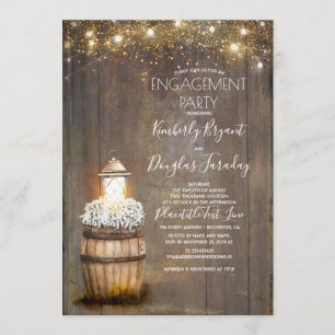 Baby's Breath Rustic Lantern Engagement Party Invitation