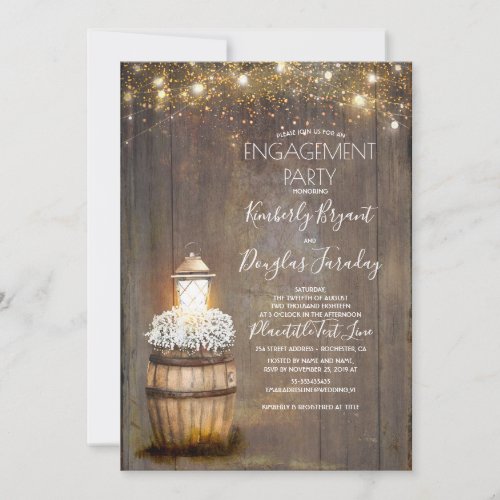 Babys Breath Rustic Lantern Engagement Party Invitation