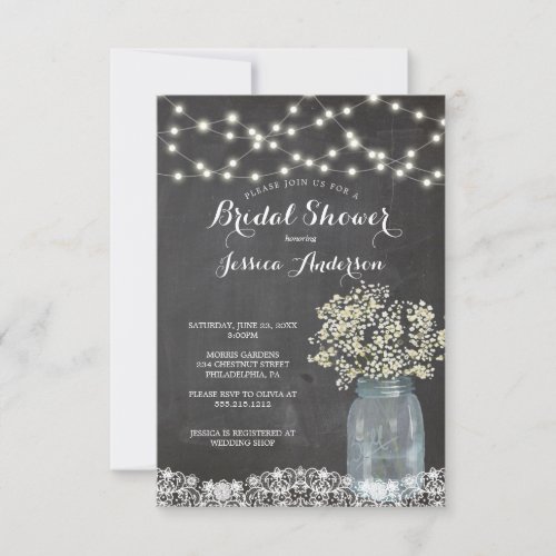 Babys Breath Rustic Mason Jar Bridal Shower Invit Invitation