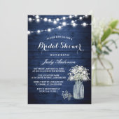 Babys Breath Rustic Navy Blue Lights Bridal Shower Invitation (Standing Front)