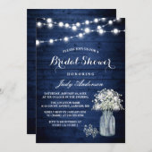Babys Breath Rustic Navy Blue Lights Bridal Shower Invitation (Front/Back)