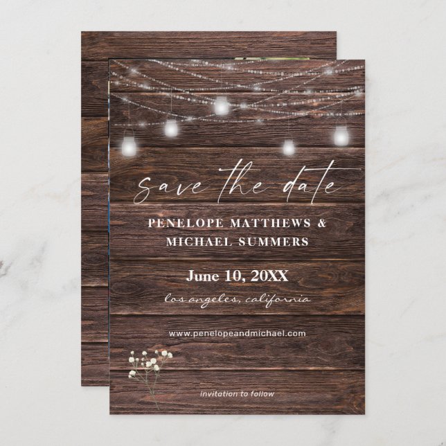 Baby's Breath Rustic Photo Save The Date (Front/Back)