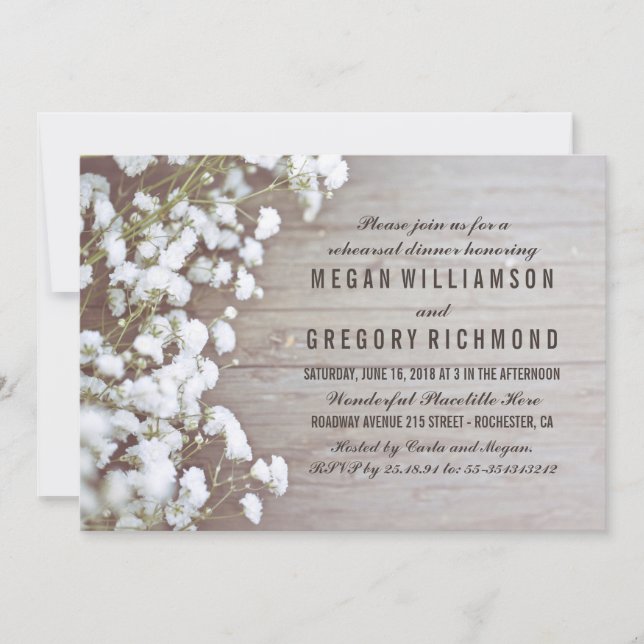 Baby's Breath Rustic Rehearsal Dinner Invitation (Front)