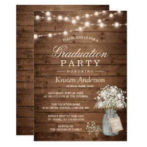 Baby's Breath Rustic String Light Graduation Party Card