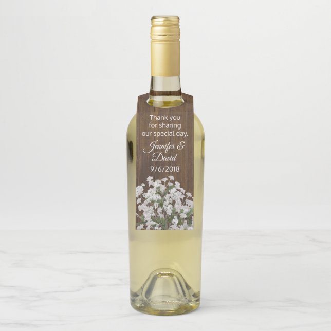 Babys Breath Rustic Wedding Bottle Favor Tag (On Bottle)