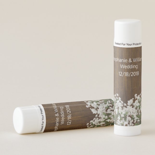 Babys Breath Rustic Wedding Favor Lip Balm (Front)