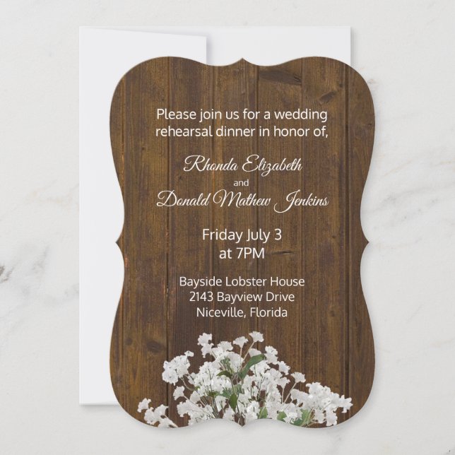 Babys Breath Rustic Wedding Rehearsal Dinner Invitation (Front)