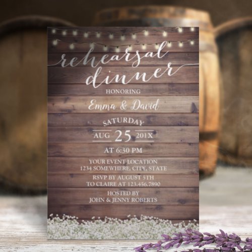 Babys Breath Rustic Wedding Rehearsal Dinner Invitation