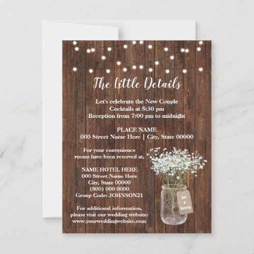 Babys Breath Rustic Western Wedding Insert Card