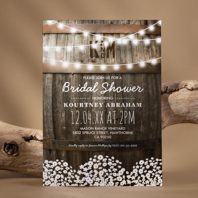 Baby's Breath Rustic Wood Bridal Shower Invitation