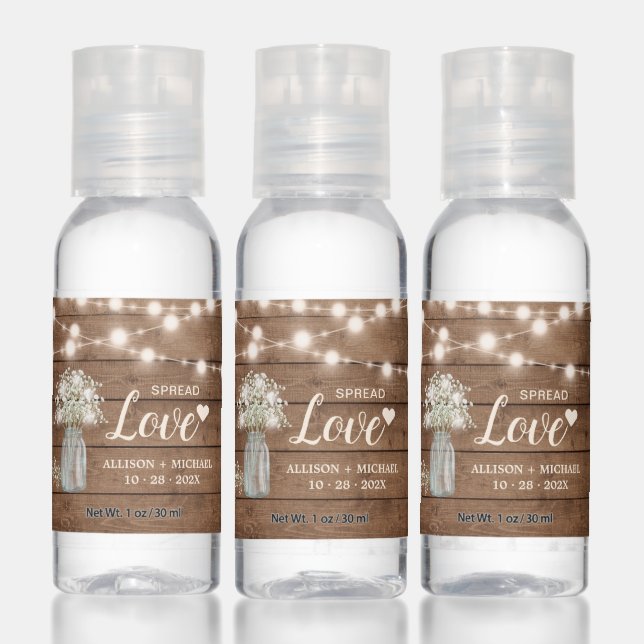 Babys Breath Rustic Wood String Lights Spread Love Hand Sanitizer (Set)