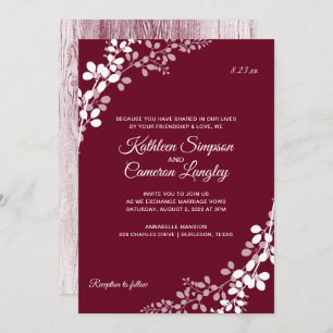 Baby's Breath Rustic Wood Wedding Marsala Invitation