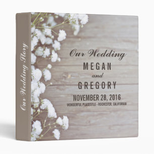 Baby's Breath Rustic Wood Wedding Memories 3 Ring Binder