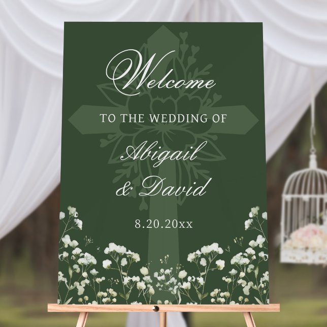 Baby's Breath Sage Green Religious Wedding Welcome Foam Board (Creator Uploaded)