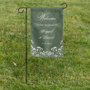 Baby's Breath Sage Green Religious Wedding Welcome Garden Flag