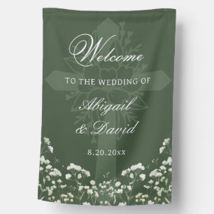 Baby's Breath Sage Green Religious Wedding Welcome House Flag