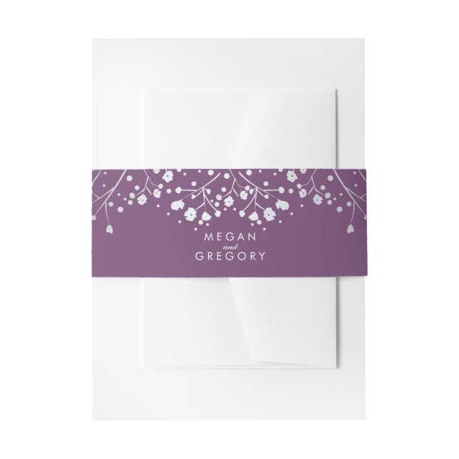 Baby's Breath Silver amd Amethyst Wedding Invitation Belly Band (Front Example)