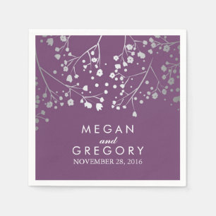 Baby's Breath Silver and Amethyst Wedding Paper Napkins