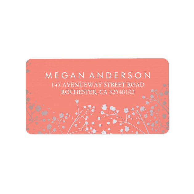 Baby's Breath Silver And Coral Wedding Label