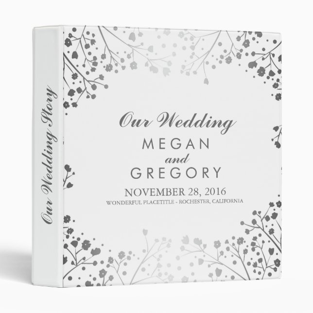 Baby's Breath Silver and White Wedding 3 Ring Binder (Front/Spine)