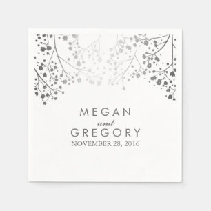 Baby's Breath Silver and White Wedding Napkins