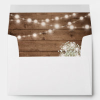 Baby's Breath String Light Rustic Wood Wedding 5x7 Envelope