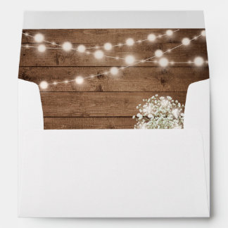 Baby's Breath String Light Rustic Wood Wedding 5x7 Envelope