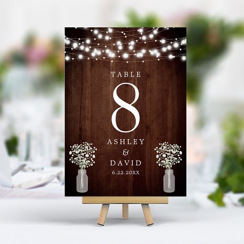 Baby'S Breath String Lights Elegant Wedding Table Number