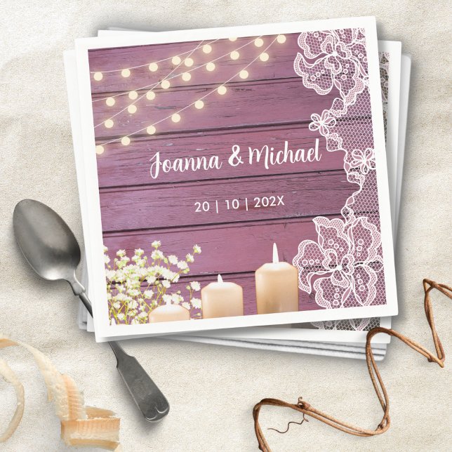 Baby's Breath & String Lights Rustic Pink Wedding  Napkins (Creator Uploaded)