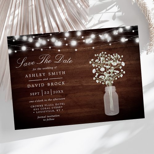 Babys Breath String Lights Rustic Save The Date