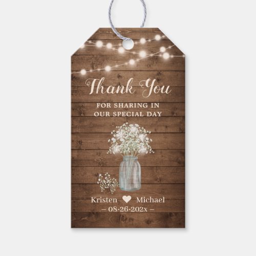 Babys Breath String Lights Rustic Thank You Gift Tags