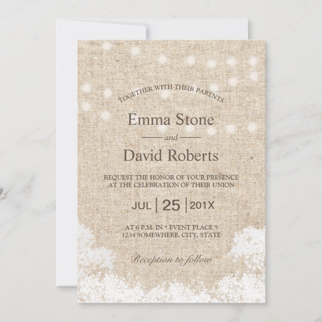 Baby's Breath & String Lights Rustic Wedding Invitation (Front)