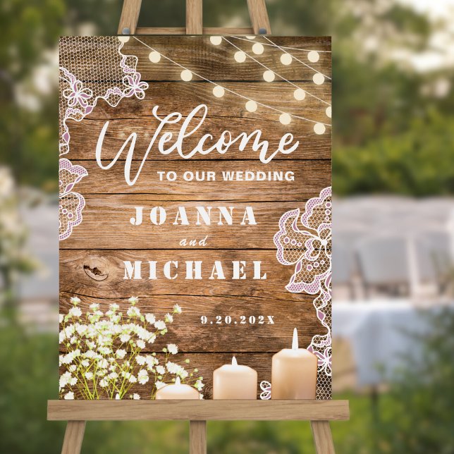 Baby's Breath String Lights Rustic Welcome Wedding Foam Board (Creator Uploaded)