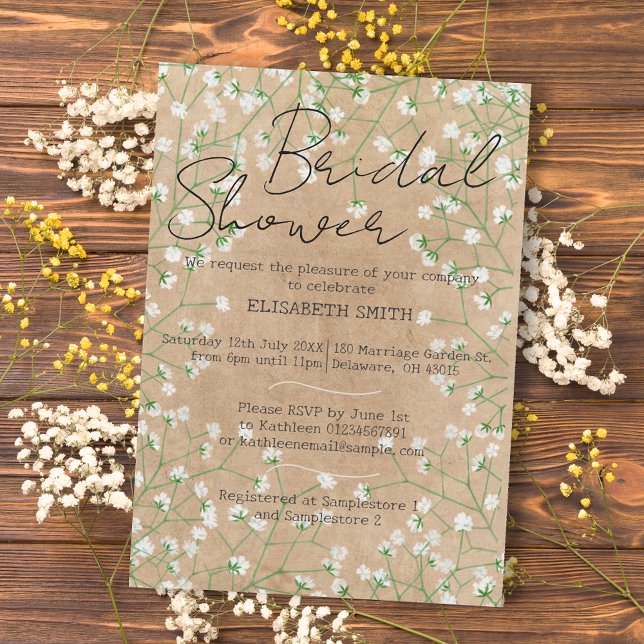 Baby's Breath Watercolor Floral Boho Bridal Shower Invitation (Creator Uploaded)