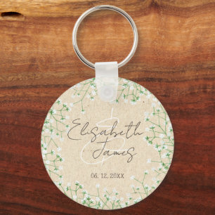 Babys Breath Watercolor Floral Rustic Boho Wedding Keychain