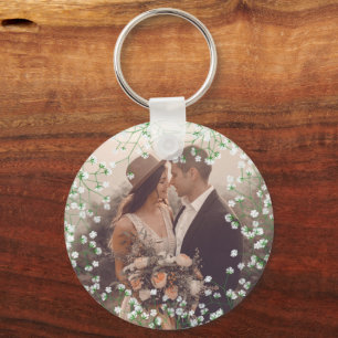 Babys Breath Watercolor Floral Rustic Boho Wedding Keychain