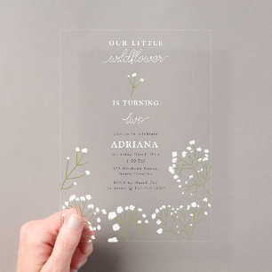 Baby's Breath Watercolor Gypsophila Girl Birthday Acrylic Invitations