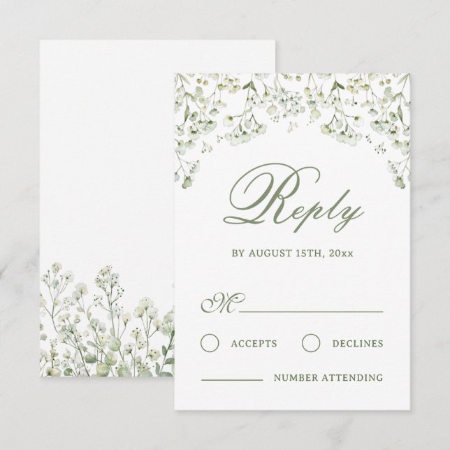 Baby's Breath Wedding RSVP Card (Front/Back)