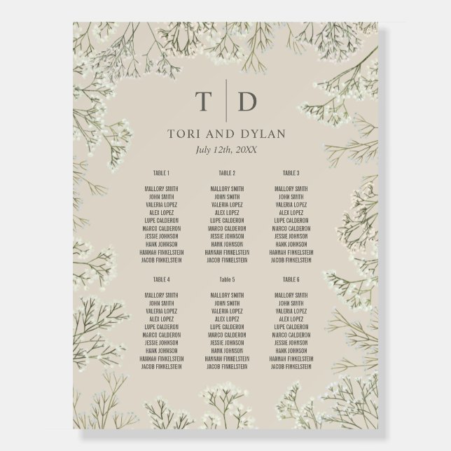 Baby's Breath Wedding Seating Chart Foam Board (Front)
