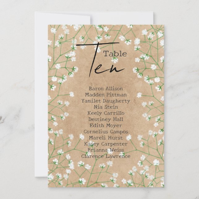 Babys Breath Wedding Table Number Seating Chart 10 (Front)