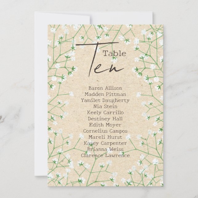 Babys Breath Wedding Table Number Seating Chart 10 (Front)
