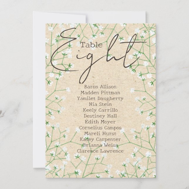 Baby's Breath Wedding Table Number Seating Chart 8 (Front)