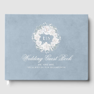 Baby's Breath White and Dusty Blue Wedding Guest Book