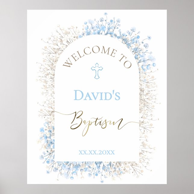 Baby's Breath white blue Baptism welcome  Poster (Front)