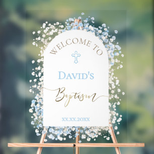 Baby's Breath white blue welcome sign