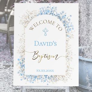 Baby's Breath white blue welcome sign
