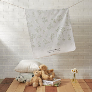 Baby's Breath White Floral Gypsophila Birth Stats Baby Blanket